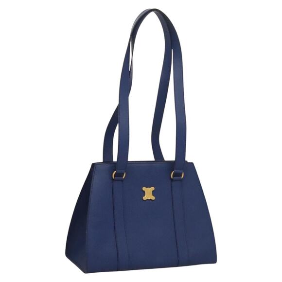 CELINE Shoulder Bag Leather Blue Gold - Picture 1 of 13